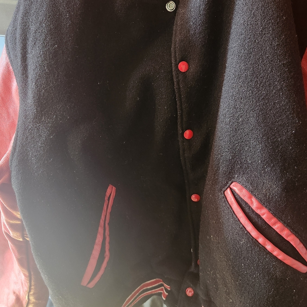 Black Varsity Jacket with Red Accents